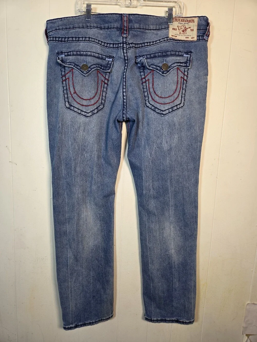True Religion Mens Ricky Super T Flap Relaxed Straight Red Chain stitch Size 42